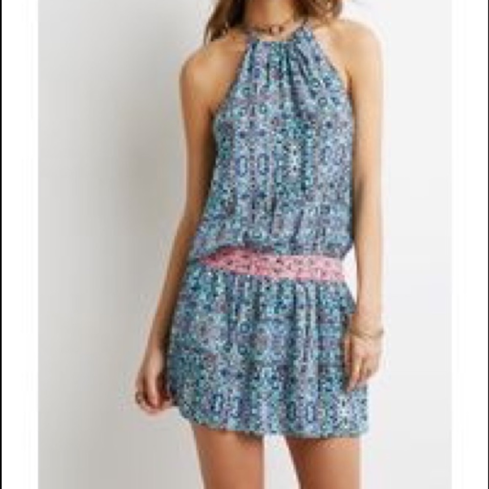 Abstract Print Embroidered Dress